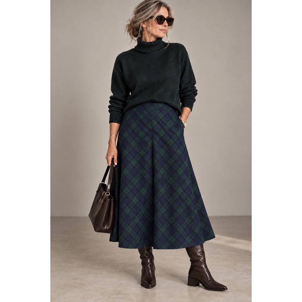 Pendleton Black Watch Plaid Virgin Wool Maxi Skirt Petite 14 Green Navy USA
